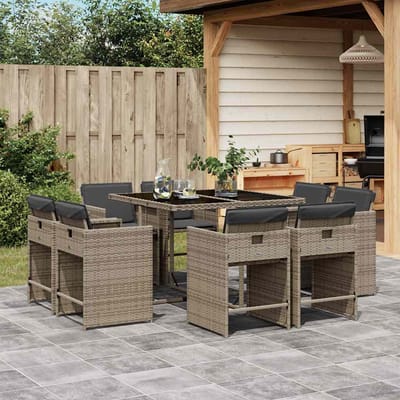 vidaXL - 9-delige - Tuinset - met - kussens - poly - rattan - grijs