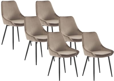 Vente-unique Set van 6 stoelen MASURIE - Fluweel - Taupe