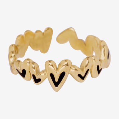 Essenza Black Hearts Ring Gold