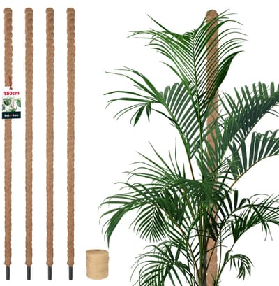 KOTARBAU® 4 st Kokosstok, Plantenstok, ⌀ 3,2 x 180 cm, Kokosstaaf, Klimhulp Monstera, Bruin, Kokosvezel, Klimhulp, Plantenstaaf, Kokosstok voor Monstera, Kokosstaaf voor Klimplanten