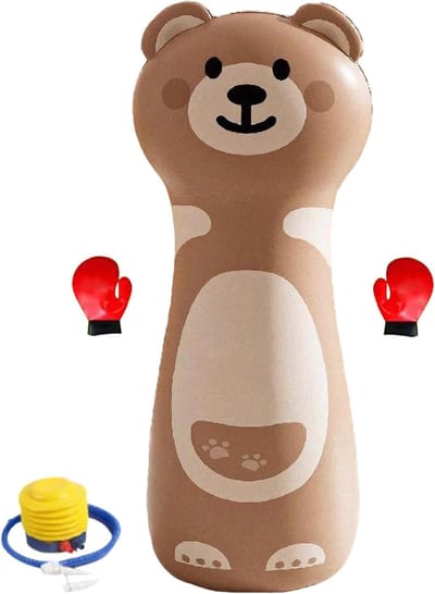 Kinder Bokszak - Opblaasbare Paal - Actief Spelen - Water Vulbare Basis - 120 cm Hoog - Bruine Beer