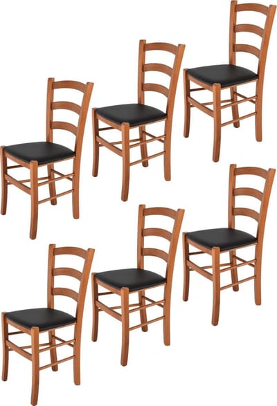 Tommychairs Venice - Eetkamerstoelen - Set van 6 - Kersenhout & Zwart - Kunstleer