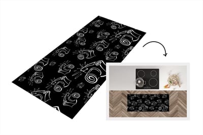 Keukenloper - Loper keuken - Camera - Patronen - Zwart Wit - 120x50 cm - Keukenloper vinyl