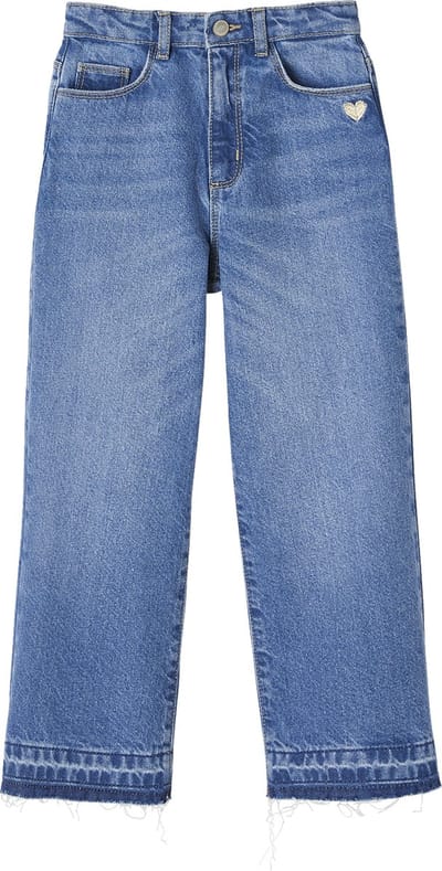 Vertbaudet Wijde meisjesjeans met rafels aan de onderkant