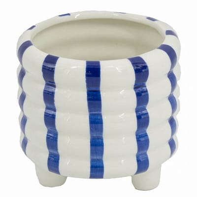HomeBound by KY | Aardewerk bloempotje stripe dark blue | bloempotje