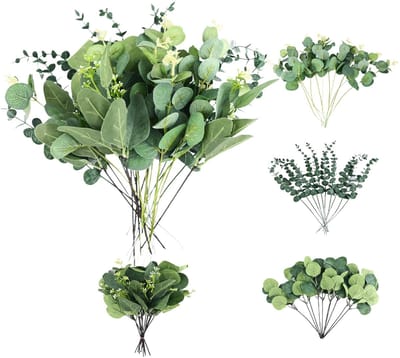 35 stuks kunstmatige eucalyptustakken, kunstmatige eucalyptusbladeren van kunststof, decoratieve takken voor vazen, namaakbladeren voor thuis, bruiloften, bloemstukken
