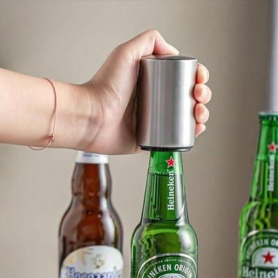 Automatische Roestvrijstalen Bierflesopener - Magnetische Drukdopverwijderaar Voor Thuis, Kamperen, Bar En Feest 1PC&one-size zilver