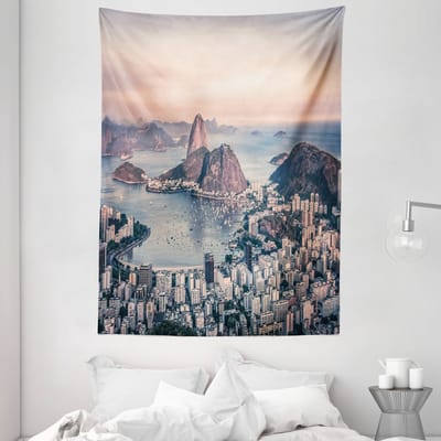 ABAKUHAUS Vintage Strandtapijt, Rio de Janeiro Beach, Woonkamer Slaapkamer Wanddoek Zijdezacht Satijn Tapijt, 150 x 200 cm, Meerkleurig