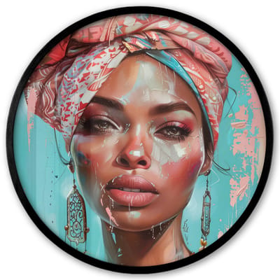 Poster in lijst Rond - Fotolijst 40x40 cm - Posters - Vrouw - Portret - Blauw - Roze - Modern - Ronde posterlijst zwart - Decoratie - Wanddecoratie woonkamer - Muurdecoratie slaapkamer