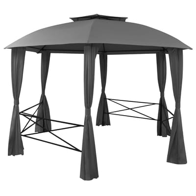 vidaXL - Tuinpaviljoen - met - gordijnen - hexagonaal - 360x265 - cm