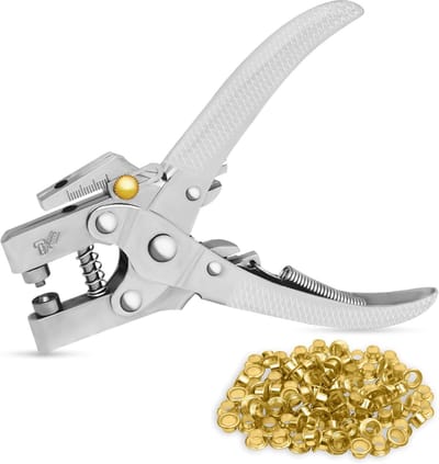 1stuk - - Metaal - Oogjestang set - Bevat 100 klinknagels met een binnendiameter van 4,5 mm - 2-in-1 Perforator - Ringetjestang - Gaatjestang - Zeilringtang - Geschikt voor karton, leer en textiel - 165MM - Zilver
