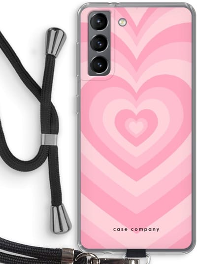 Case Company® - Hoesje met koord geschikt voor Samsung Galaxy S21 hoesje met Koord - Hart Roos - Telefoonhoesje met Zwart Koord - Bescherming aan alle Kanten en Over de Schermrand
