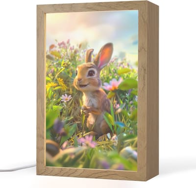 Nachtlampje 20x30 cm - Kinder lampje - Konijn - Dieren - Natuur - Tafellamp kinderkamer - Slaapkamer lamp - Bedlamp kinderen - Kinderlampje stopcontact - Wandlamp babykamer - Nachtlampjes
