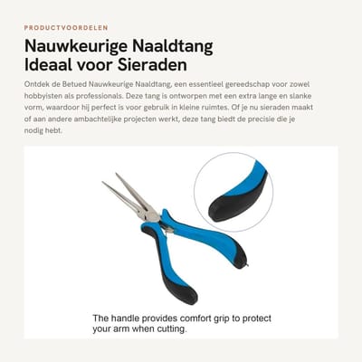 Dailygoods- Tang Extra Lang - Puntige Tang - Handgereedschap - Gereedschap voor Sieraden - Comfortabele Grip - Hoogwaardige Materialen - Kniptang