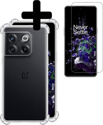 Hoesje - Met Screenprotector - Geschikt voor OnePlus 10T - Sterk & Shockproof - Siliconen Case - Back Cover - Telefoon Hoes - Shock Proof - Telefoonhoesjes - Transparant