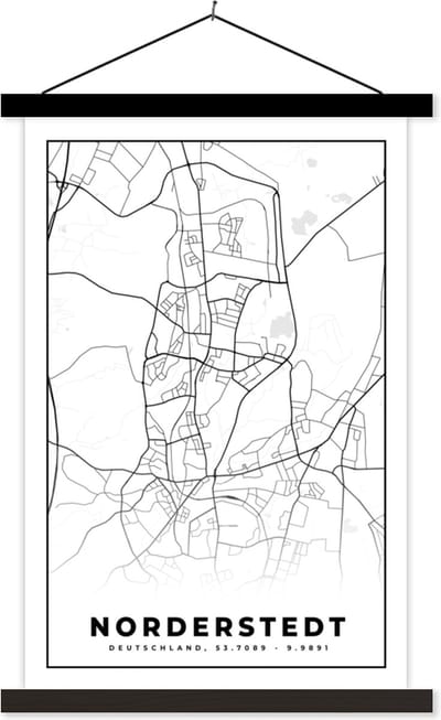 Posterhanger incl. Poster 40x60 cm - Schoolplaat - Norderstedt - Kaart - Plattegrond - Stadskaart - Textielposter - Zwarte latten - Stadskaart