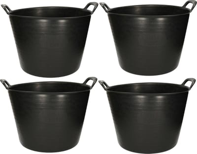 Plasticforte Flexibele kuip emmer - 4x stuks - wasmand - rond - zwart - 42 liter - Opbergmanden