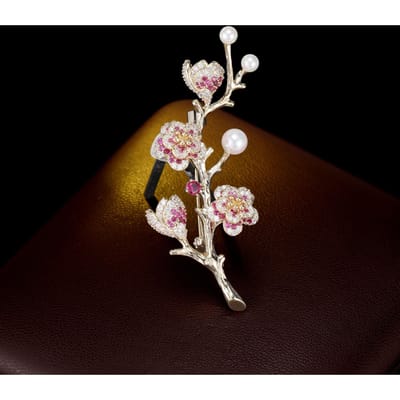 Dames Licht Luxe Design Zirkoon Pruimenbloesem Broche Imitatie Parel Modieuze Veelzijdige Niche Design Broche brown
