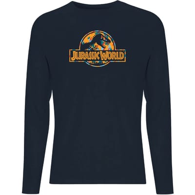 Jurassic Park Logo Tropical Men's Long Sleeve T-Shirt - Navy - L