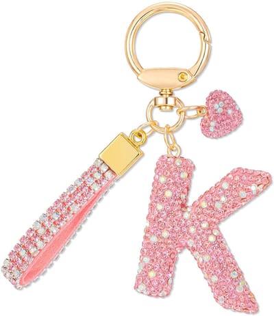 Dailygoods- Sleutelhanger Roze - Glanzende Letterhanger - Hartvormige Hanger - Dames/Meisjes - Handtas/Autosleutels - Premium Vergulde Legering - Sleutelhangertje