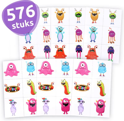 Isa's Friends® - Tattoo's kinderen 576 stuks - Uitdeelcadeau Monsters - Traktatie - Tijdelijke tattoo - Plak tattoo's