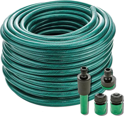 50 Meter Versterkte PVC Tuin Outdoor Waterslang Startset met Fittingen en Spuitpistool