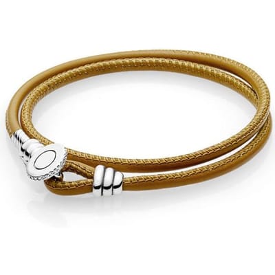 Veelkleurig dubbel leer met logo-knopsluiting 925 sterling zilveren armband Fit Fashion Originele Bangle Bead Charm Diy Sieraden 41CM brown