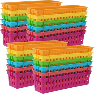 Kleurige Opbergmanden voor de Klas - 24 Stuks Plastic Organizers voor Leraren en Studenten, Ideaal voor School en Kantoor, 10 x 3 x 2.4 Inch