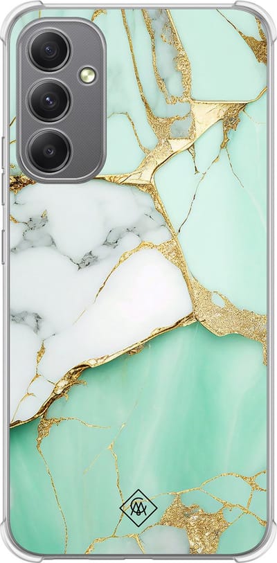 Casimoda® hoesje - Geschikt voor Samsung Galaxy A34 - Marmer Mintgroen - Shockproof case - Extra sterk - TPU/polycarbonaat - Mint, Transparant
