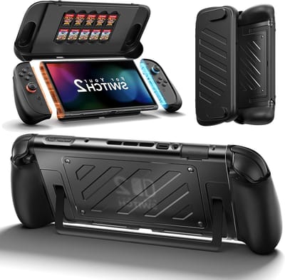 Beschermende hoes voor Nintendo Switch 2, TPU en PC, ergonomisch handvat, ruimte voor 10 speelkaarten, schokbestendig en krasbestendig