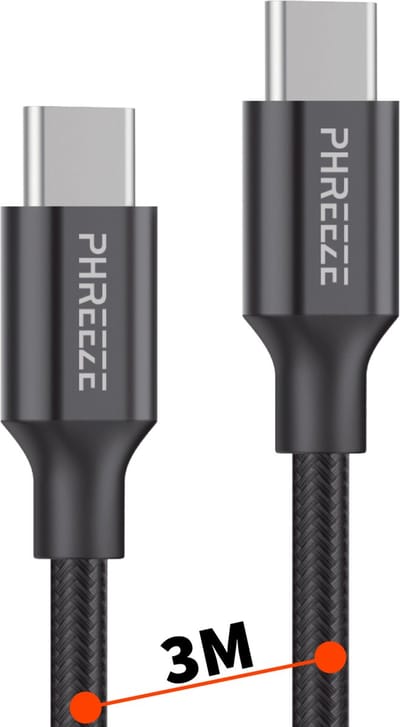 USB C Kabels - Nylon Gevlochten - 3 Meter - USB-C naar USB-C - 60W Snellader - Universeel - Oplaadkabel - Snoer - Oplader Kabel USBC
