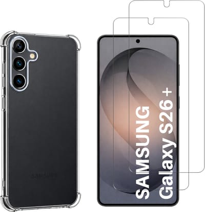 Hoesje geschikt voor Samsung Galaxy S26 Plus backcover Shockproof siliconen Transparant en 2 stuks Screenprotector Gehard Glas