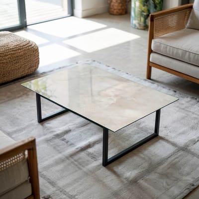 Coloray Tafelblad - Tafelblad Vierkant - 80x60 cm - Romig - Rechthoek Glazen Tafelblad - Gehard Glas Tafelblad - Glazen Blad - Tafelblad Van Gehard Glas - Tuintafelblad woonkamerdecoratie