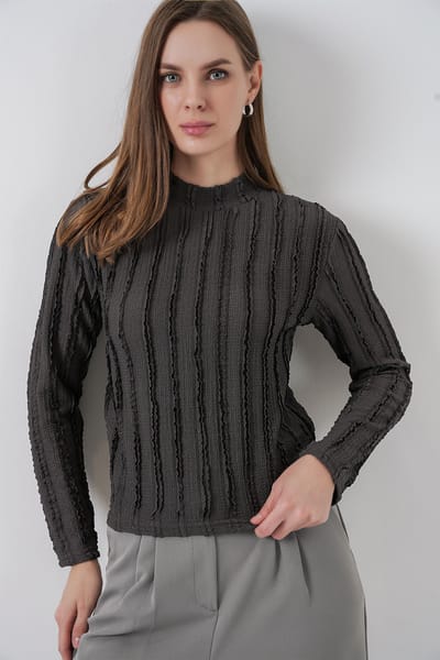Gestructureerde Slim Fit Halve Turtleneck Blouse