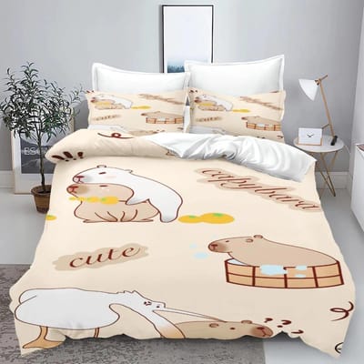 Capibara Voor Thuis Dekbedovertrek Set 3d Kinderbeddengoed 100% Polyester Bedrukt Schattig Cartoon Dekbed Geschikt Kinderen 240x220cm