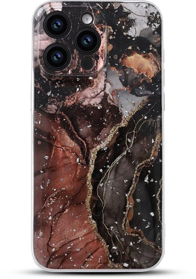 Casemania Hoesje Geschikt voor Apple iPhone 12 Pro - Zwart - Marmer Glitter Back Cover met Camera Bescherming - Geschikt voor MagSafe