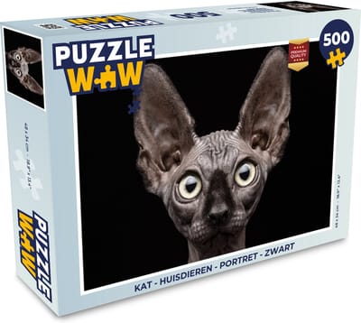 Puzzel Kat - Huisdieren - Portret - Zwart - Legpuzzel - Puzzel 500 stukjes