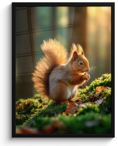 Poster in lijst - Fotolijst 60x80 cm - Posters - Eekhoorn - Nootje - Gras - Posterlijst zwart - Decoratie - Wanddecoratie woonkamer - Muurdecoratie slaapkamer