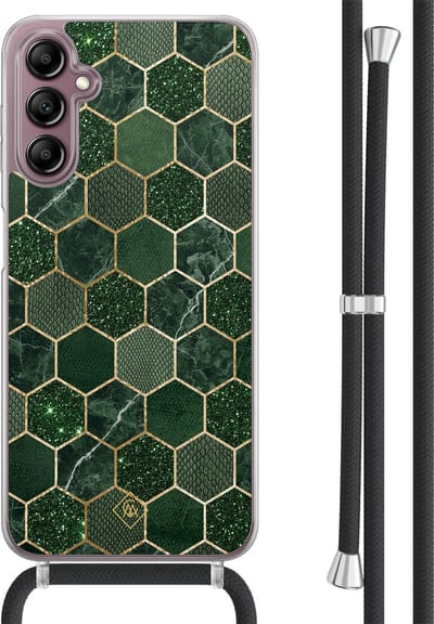 Casimoda® hoesje met koord - Geschikt voor Samsung A14 - Kubus Groen - Afneembaar koord - TPU/acryl - Groen