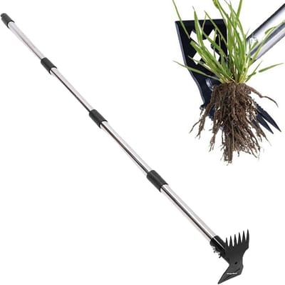 Onkruidtrekker Lange Steel - Onkruidverwijderaar Hark - Tuinonderhoud Staand - 2-in-1 Actie - Verstelbaar 16-60 Inch - Zwart