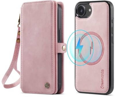 CaseMania Bookcase hoesje geschikt voor iPhone 17e/16e - Effen Roze - Kunstleer - XXL Bergruimte - Portemonnee met 10 Vakjes voor Pasjes