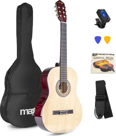 Klassieke Akoestische Gitaar 4/4 - Met Nylon Snaren - MAX SoloArt - Beginnersset met Accessoires - Hout
