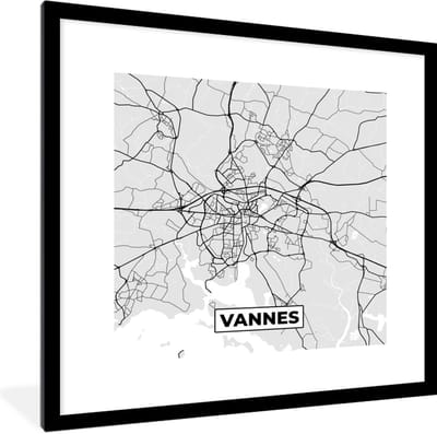 Fotolijst incl. Poster - Stadskaart - Frankrijk - Kaart - Vannes - Plattegrond - 40x40 cm - Posterlijst
