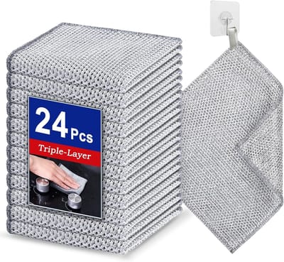 Vaatdoeken van Staaldraad - 24 Stuks staaldraad lappendoek - draadvaatdoeken - staaldraad vaatdoeken - Doeken voor Het Schoonmaken van Ramen - draadvaatdoeken voor nat en droog - Herbruikbaar - voor kookgerei, gootstenen, kookplaten - 20*20 cm