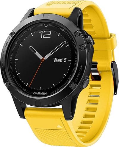 Strap-it Siliconen Sport Bandje  Geel geschikt voor Garmin Fenix 9 (Pro) 47mm - Fenix 8 (Pro-E-47mm) - Fenix 7 (Solar-Pro) - 6 (Solar-Pro) - Fenix 5 (Plus) / Forerunner 970 - 965 - 955 - 945 - 935 - 745 - Comfortabel & Zweetbestendig
