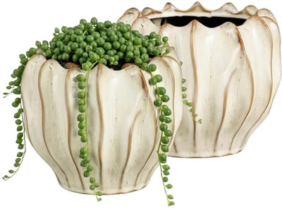 Mica Decorations Planten / bloempot Thom - 2x - creme kleur - keramiek - 19 x 24 cm