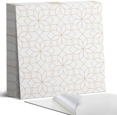 Coloray Plaktegels - Geometrisch bloemenpatroon Portugese Tegels - 30 cm x 30 cm - Wit Plaktegels - 9 stuks - Vierkant PVC Tegels - Plaktegels Keuken - Zelfklevende Vloertegels - Vinyl Tegels Zelfklevend - Zelfklevende Tegels