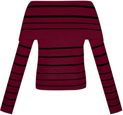 Elegante Viscose Gebreide Trui met Off-Shoulder Snit - Bordeaux - Maat S/M