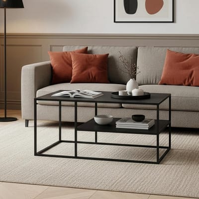 Salontafel Solund - Bijzettafel Metaal - Woonkamer Inrichting - Met Opbergruimte - 90x60x45 cm - Zwart Mat