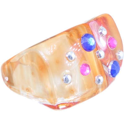 Behave - Ring - Trendy brede ring – Oranje acryl – Met kleurrijke kristallen – Retro & Y2K stijl – Nikkelvrij